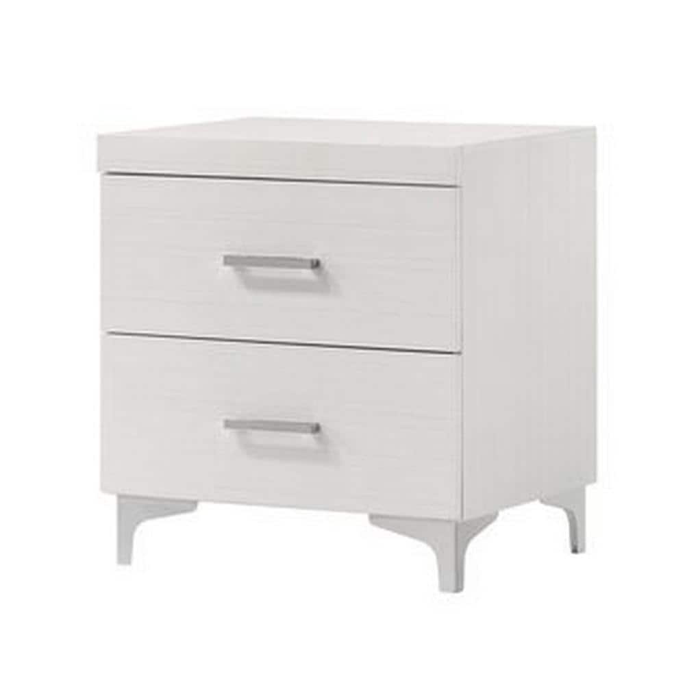 White 2-Drawer Nightstand with Metal Bar Handles
