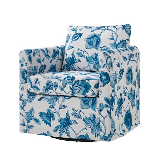 JAYDEN CREATION Benjamin Turquoise Modern Slipcovered Upholstered Swivel Chair