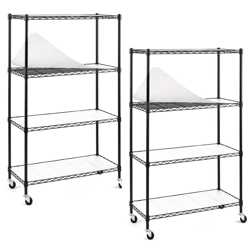 Black 4-Tier Rolling Carbon Steel Wire Garage Storage Shelving Unit Casters (2-Pack) (30 in. W x 50 in. H x 14 in. D) price history on PriceWatchPro