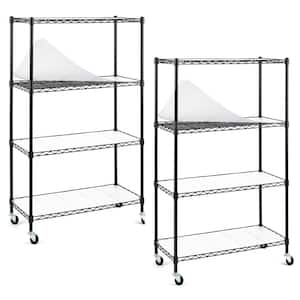 Black 4-Tier Rolling Carbon Steel Wire Garage Storage Shelving Unit Casters (2-Pack) (30 in. W x 50 in. H x 14 in. D)