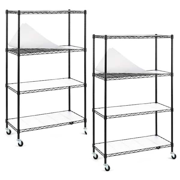 EFINE Black 4-Tier Rolling Carbon Steel Wire Garage Storage Shelving Unit Casters (2-Pack) (30 in. W x 50 in. H x 14 in. D)