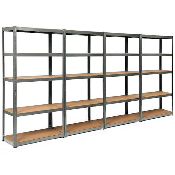 Costway 4-Pieces Gray 5-Tier Heavy Duty Steel Garage Storage Shelving Unit Adjustable 144 in.W x 72 in.H x 16 in.D