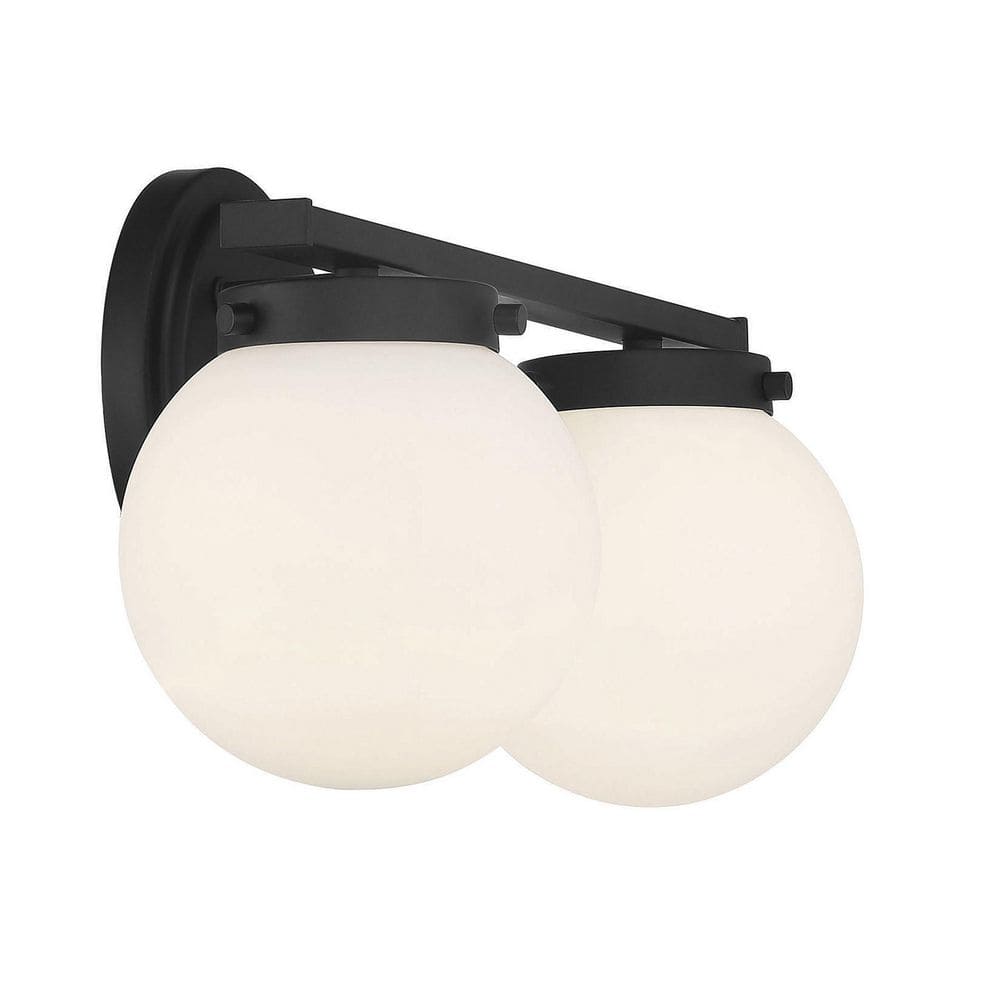 Matte Black and Opal Glass 2-Light Bathroom Vanity Fixture