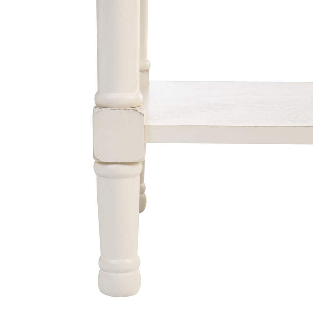 Distressed White Wood Rectangular Storage Accent Table