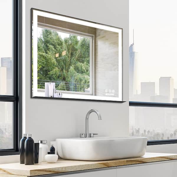 HOMEMYSTIQUE 36 in. W x 28 in. H Large Rectangular Frameless LED Light Wall Mounted Bathroom Vanity Mirror in Silver