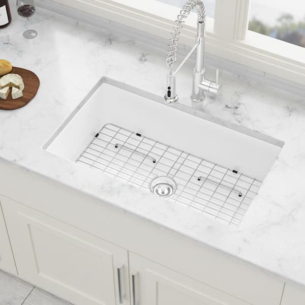 32 in. Undermount/Top Mount Single Bowl Ceramic Rectangular Kitchen Sink Basin