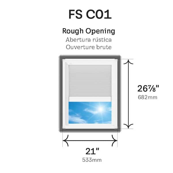 21 in. x 26-7/8 in. Fixed Deck Mount Skylight with Laminated Low-E3 Glass, White Solar Powered Room Darkening Shade