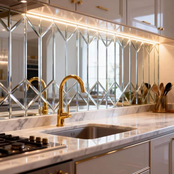 Reflections Silver Beveled Chevron 4 in. X 12 in. Glass Mirror Peel And Stick Tile (16.2 sq.ft./Case)