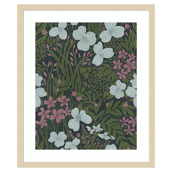 Amanti Art Field of Flowers Green by Katie Oshea 21 in. W x 25 in. H. Wood Framed Wall Art Print Framed in Brown