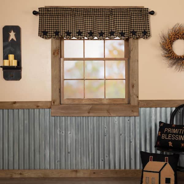 Star Scalloped Check 60 in. L x 16 in. W Cotton Valance in Black Khaki