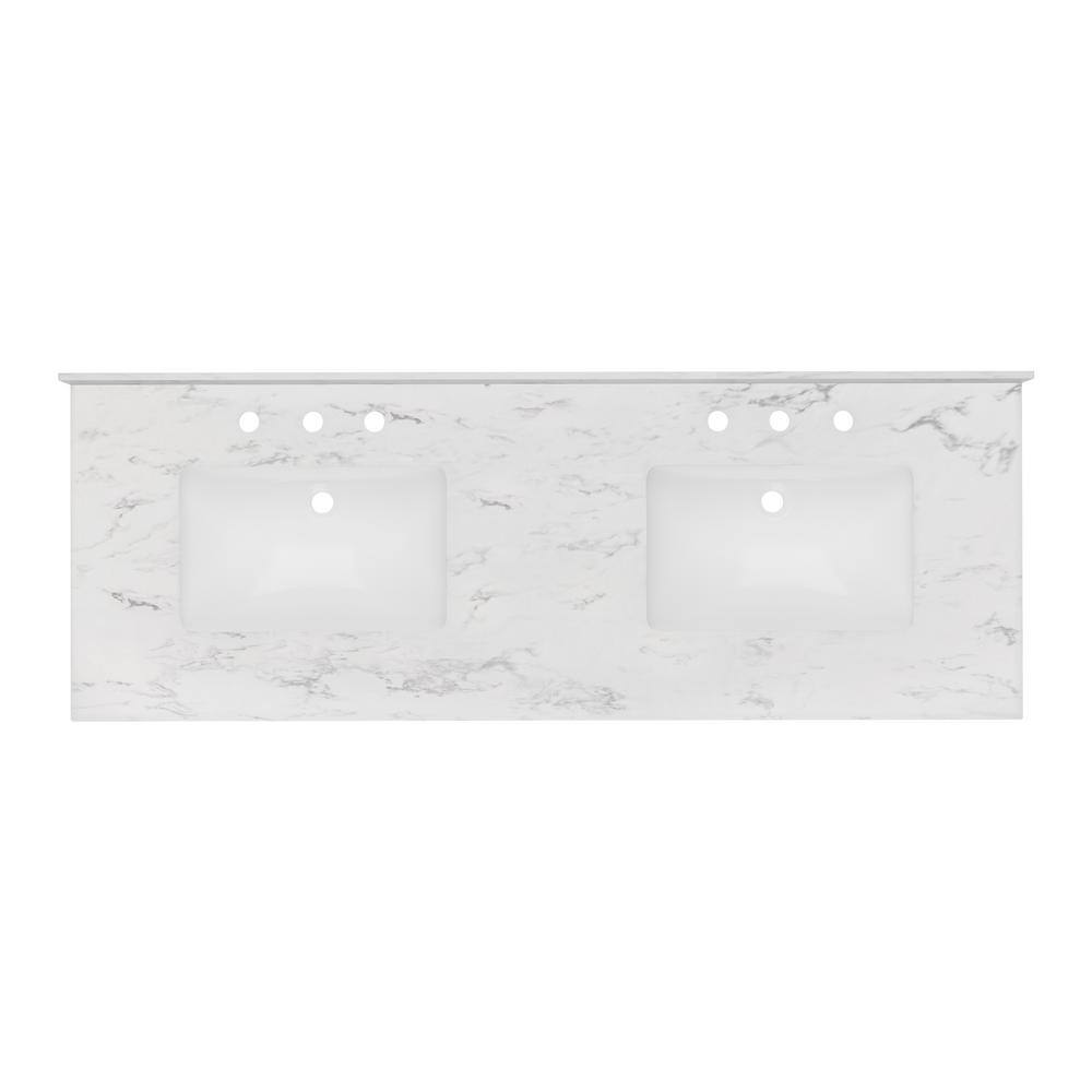 61'' White Engineered Stone Double Sink Vanity Top
