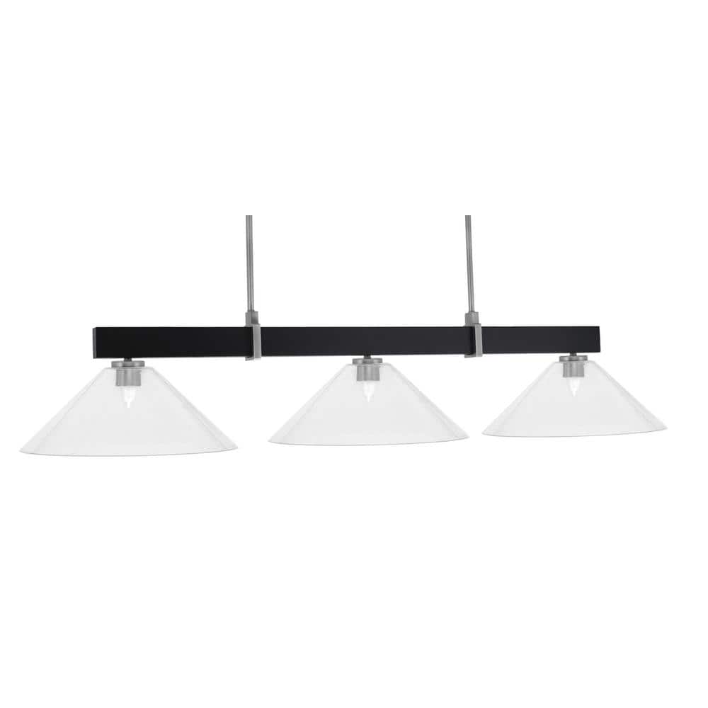 Balmore 3-Light Matte Black and Graphite Billiard Light with 16 in. Clear B