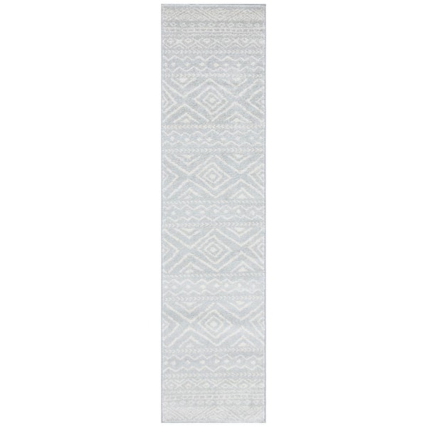 Tulum 2 ft. x 15 ft. Light Gray/Ivory Striped Geometric Diamonds Runner Rug