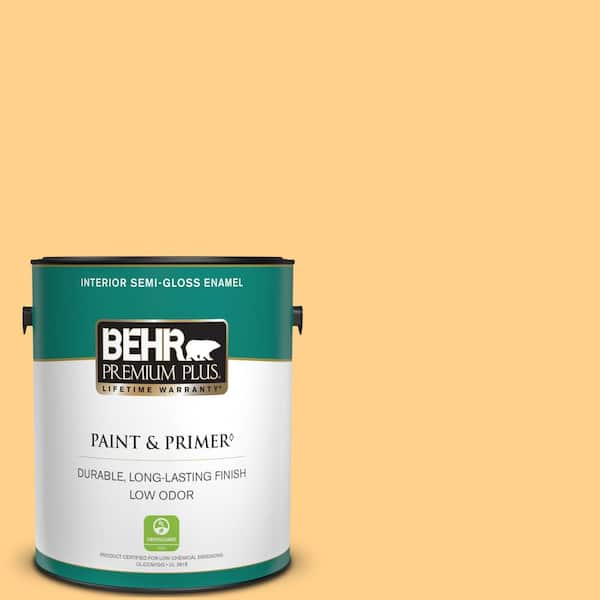 BEHR PREMIUM PLUS 1 gal. #300B-4 Sunporch Semi-Gloss Enamel Low Odor Interior Paint & Primer