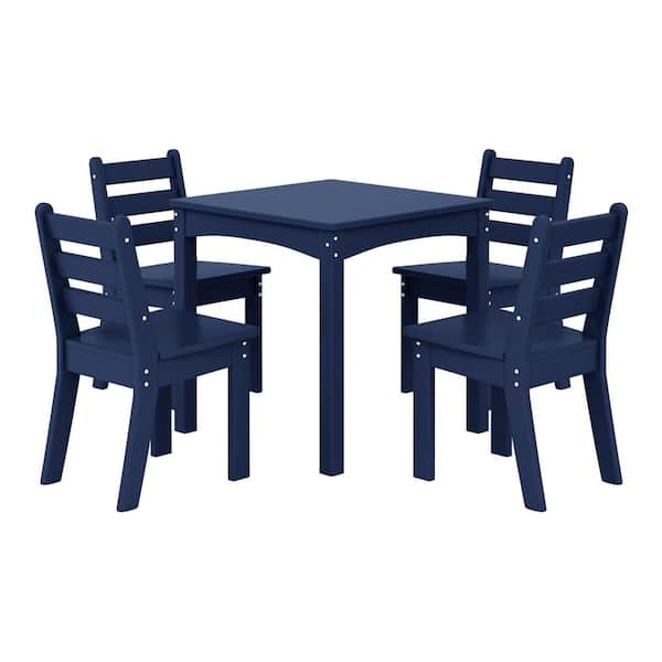 WESTIN OUTDOOR Garden Party Children's 5-Piece Square Outdoor Patio All Weather HDPE Plastic Top Navy Blue Dining Table Set