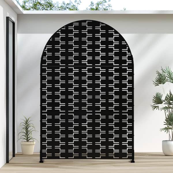 72 in. x 47 in. Arched-Top Black Privacy Screen Galvanized Freestanding Panel