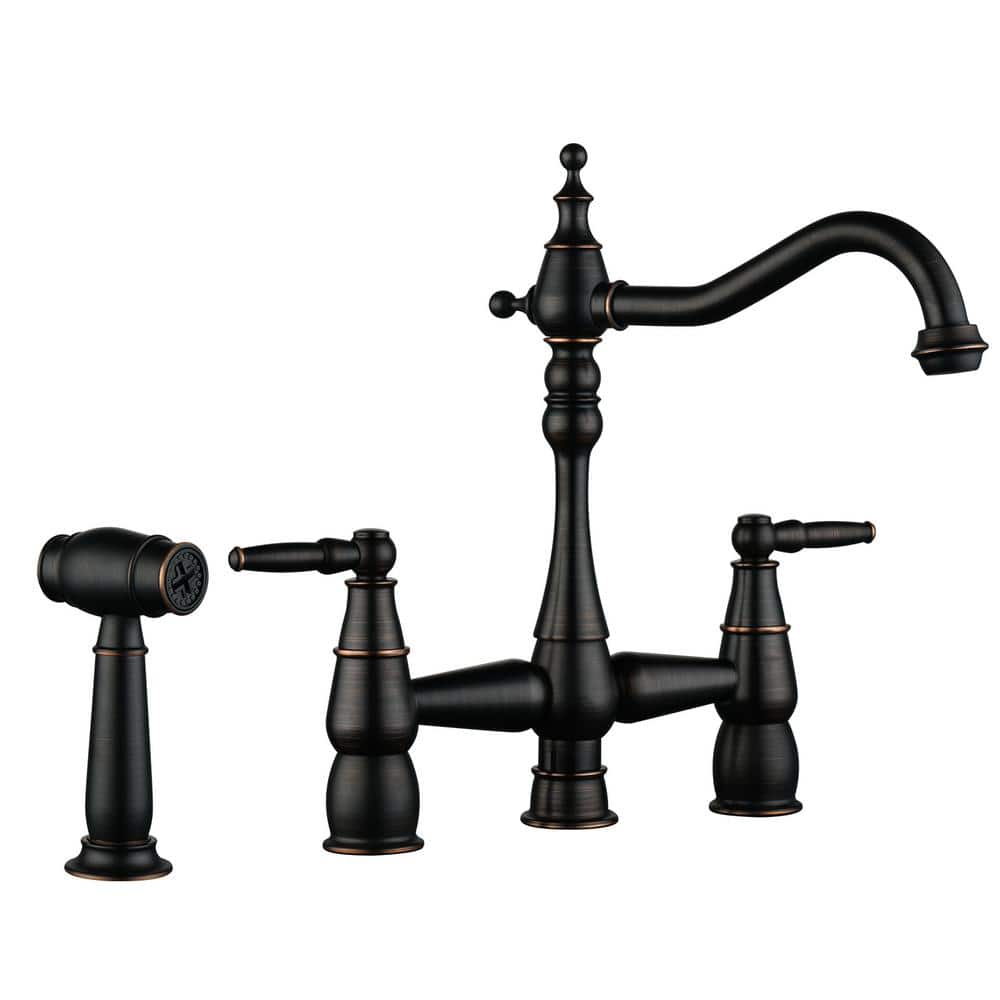 Oil Rubbed Bronze Bridge Kitchen Faucet with Side Sprayer