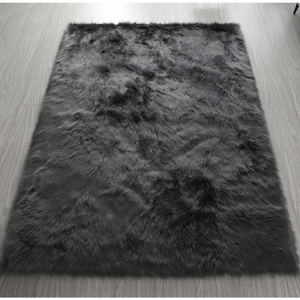 Huluwat 5 ft. x 7 ft. Dark Gray Ultra Soft Fluffy Runner Rug