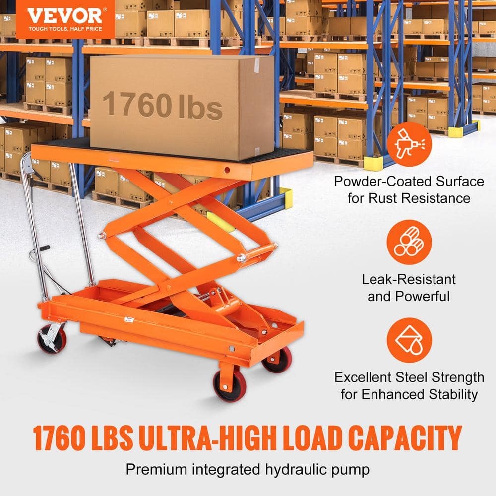 VEVOR Orange Hydraulic Lift Table Cart with Non-Slip Pad