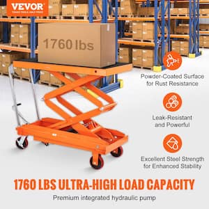 Hydraulic Scissor Cart 1760 lbs. Manual Double Hydraulic Lift Table Cart 59 in. Lifting Height for Material Handling