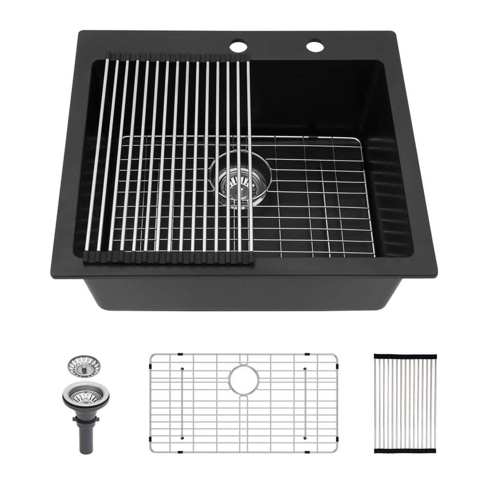 25 in. x 22 in. Undermount Kitchen Sink, 16-Gauge Granite Composite Drop-in