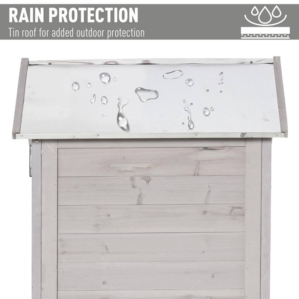 Light Gray Fir Wood Outdoor Storage Shed with Shelves