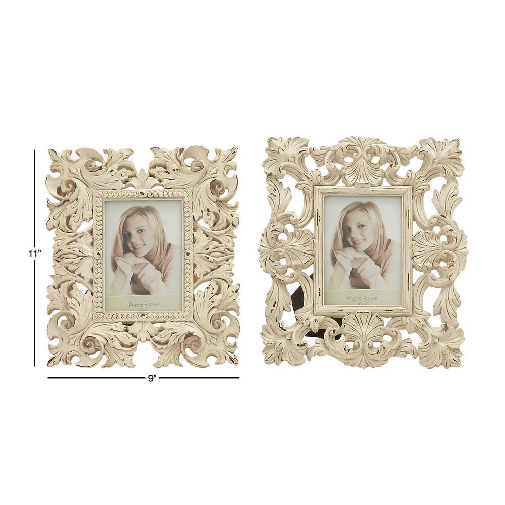 White Floral Embossed Tabletop and Wall Picture Frames Set