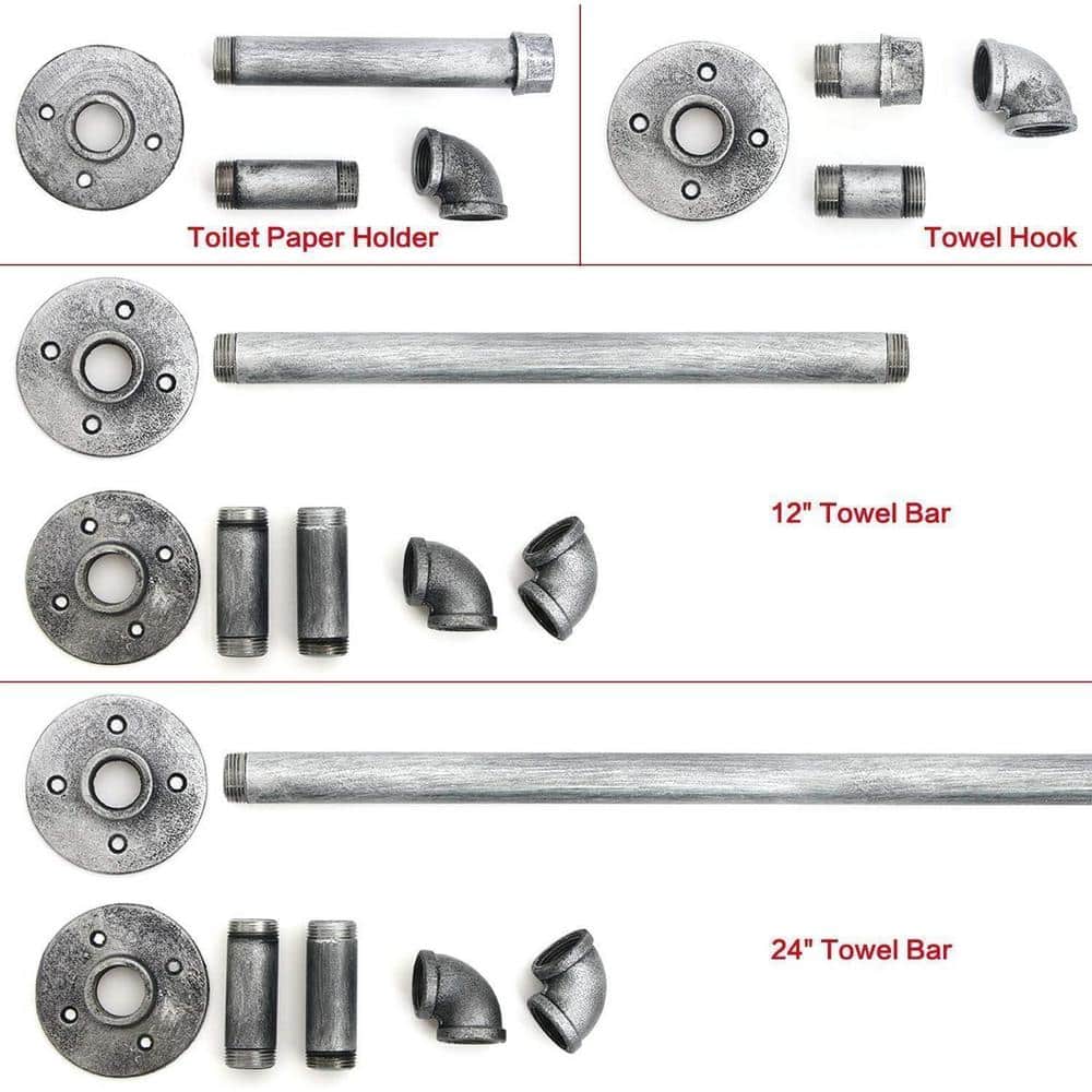 Industrial Matte Gray Steel Wall Mounted Towel Bar Set