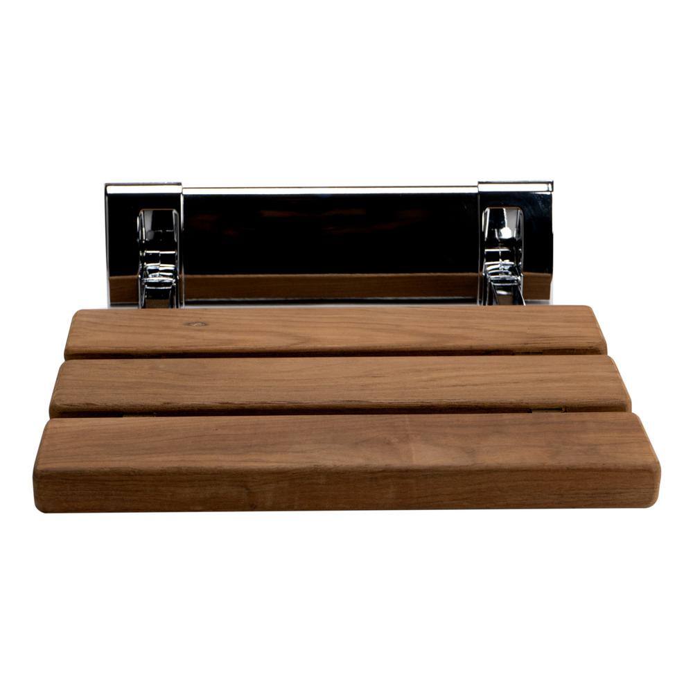 Natural Teak Wood Folding Shower Seat with Chrome Mount