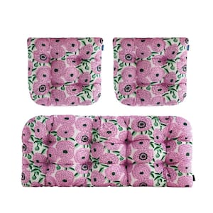 3-Piece Outdoor Chair Cushions Loveseats Outdoor Cushions Set Floral for Patio Furniture in Purple Pink H4" X W19"
