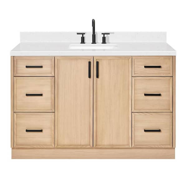 Kelly 54.25 in. W x 22 in. D x 36 in. H Single Sink Bath Vanity in White Oak with Carrara White Quartz Top