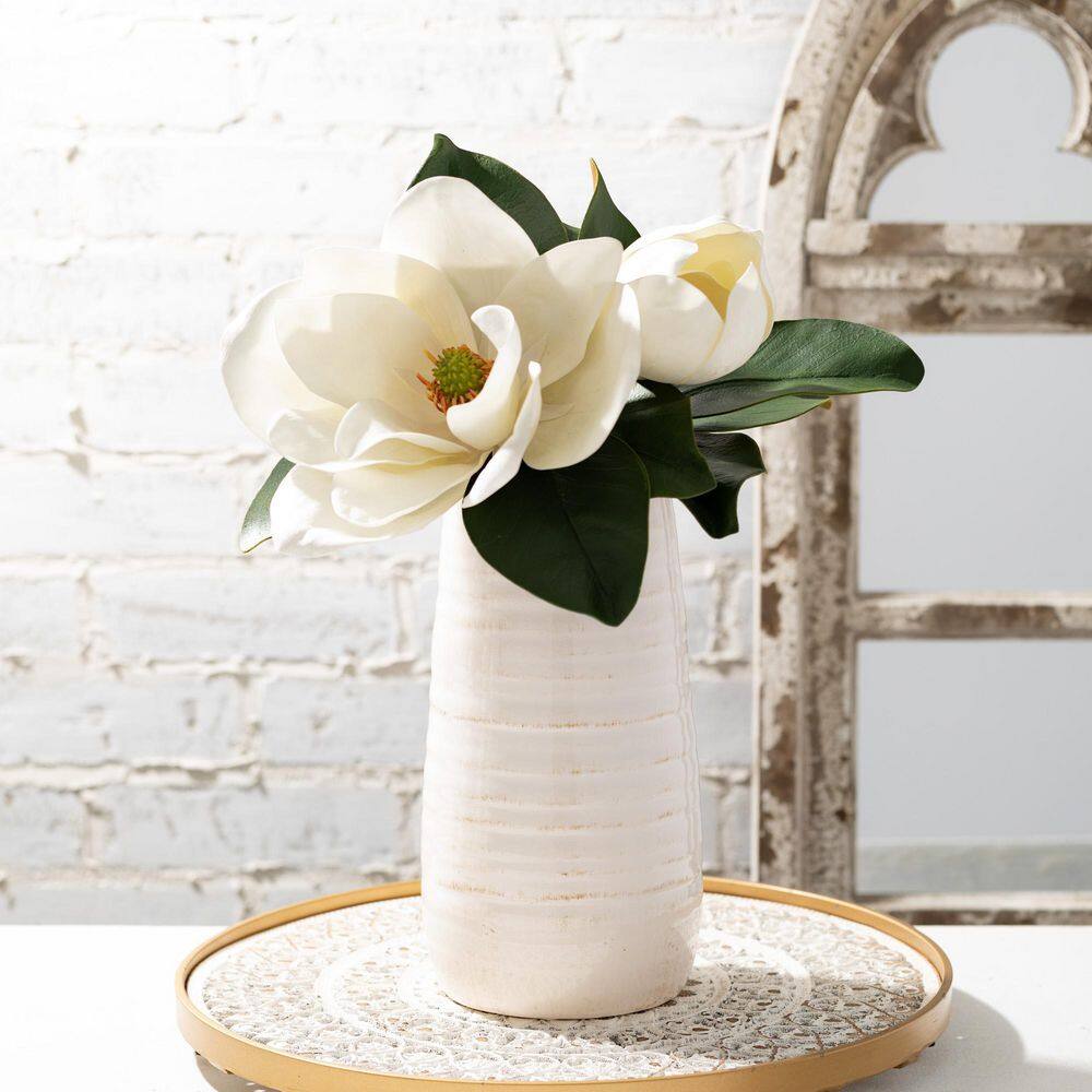 Elegant Rustic White Ceramic 13.5" Table Vase