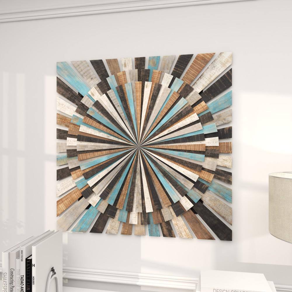 Multicolored Wood Starburst Carved Wall Decor 36"