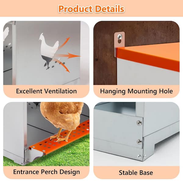 GOGEXX 4-Bay Orange Wall-Mounted Metal Nesting Box Chicken Coops
