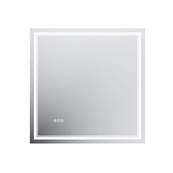Sarlai 36 in. W x 36 in. H Square Frameless Anti-Fog Wall LED Light Bathroom Vanity Mirror with Backlit and Front Light