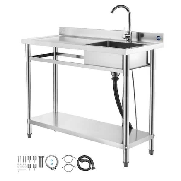 16.9 in. Commercial Sink Stainless Steel, 1 Compartment  Single Bowl, Left Basin Workbench, 19.7 x 47.2 x 34 in.