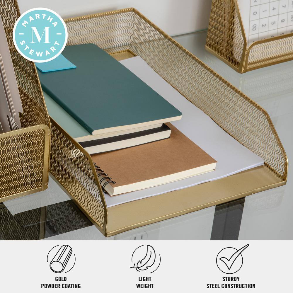 Gold Mesh Metal Paper Letter Inbox Tray Set