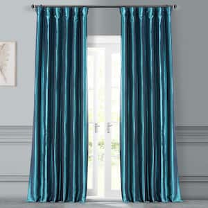 Mediterranean Blue Room Darkening Faux Solid Taffeta Curtain - 50 in. W x 120 in Rod Pocket