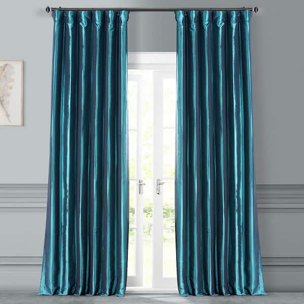Exclusive Fabrics & Furnishings Mediterranean Blue Room Darkening Faux Solid Taffeta Curtain - 50 in. W x 120 in Rod Pocket