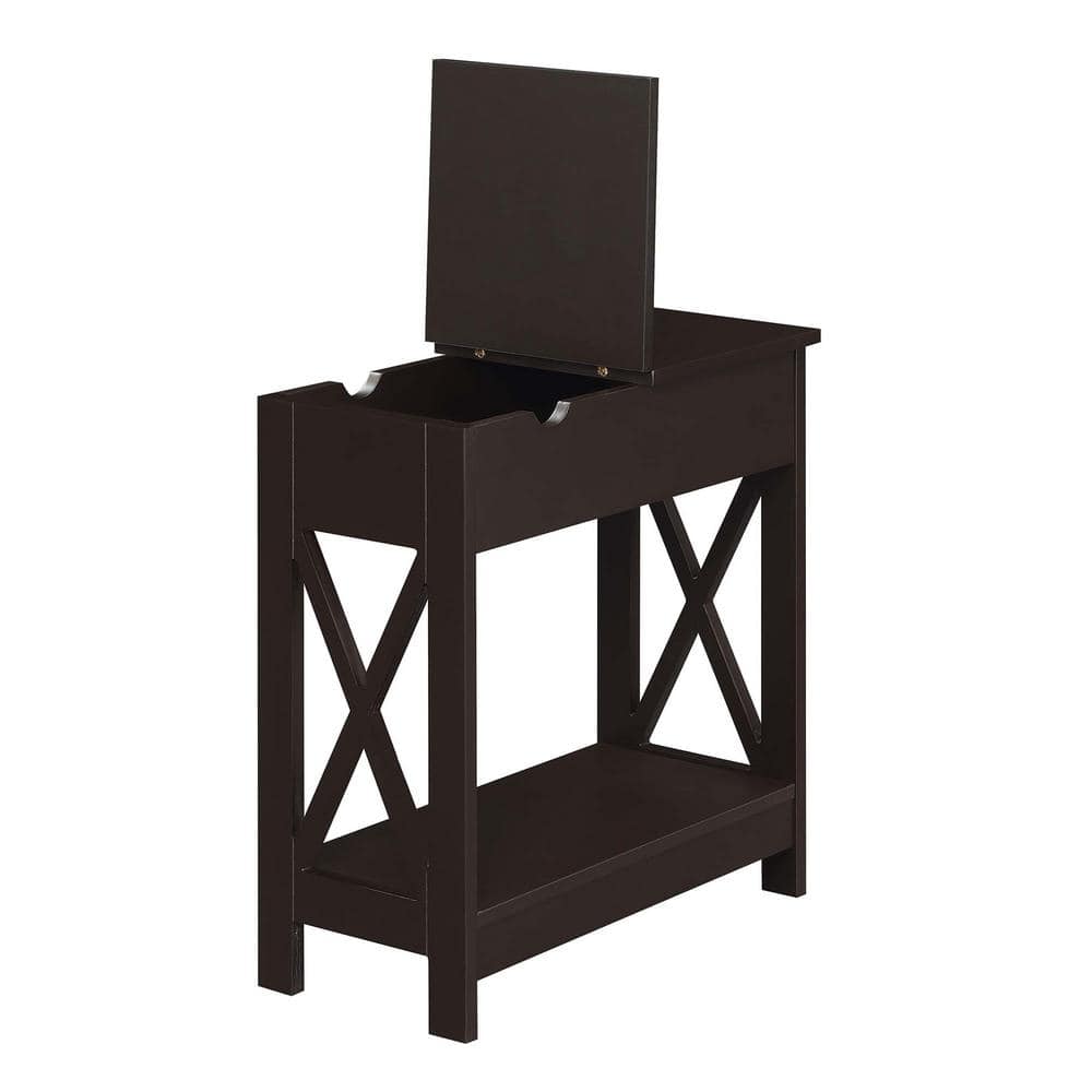 Espresso Wood End Table with Storage and Charging Station