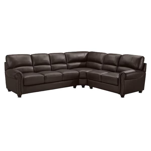 Unbranded Tillany 114 in. W Rolled Arm Top Grain Leather Sectional in Brown