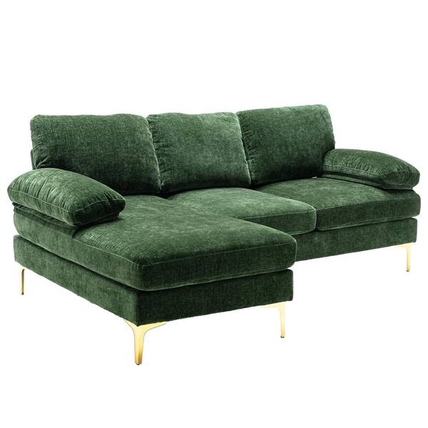 81.5 in. W Square Arm 3-Piece Poly Fabric L Shaped Sectional Sofa in Green  with Ottoman