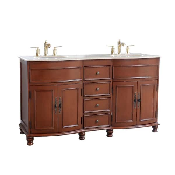 Bellaterra Home 62 in. W Double Vanity in Walnut with Travertine Vanity Top in Cream