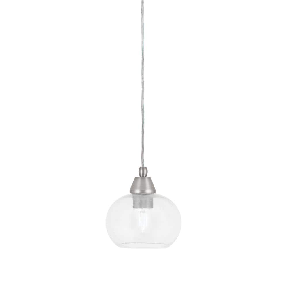 Bryson 7 in. 1-Light Brushed Nickel Cord Pendant Light with 7 in. Clear Bub