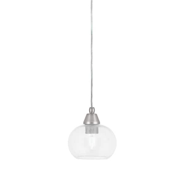 Unbranded Bryson 7 in. 1-Light Brushed Nickel Cord Pendant Light with 7 in. Clear Bubble Glass Shade, no bulb included