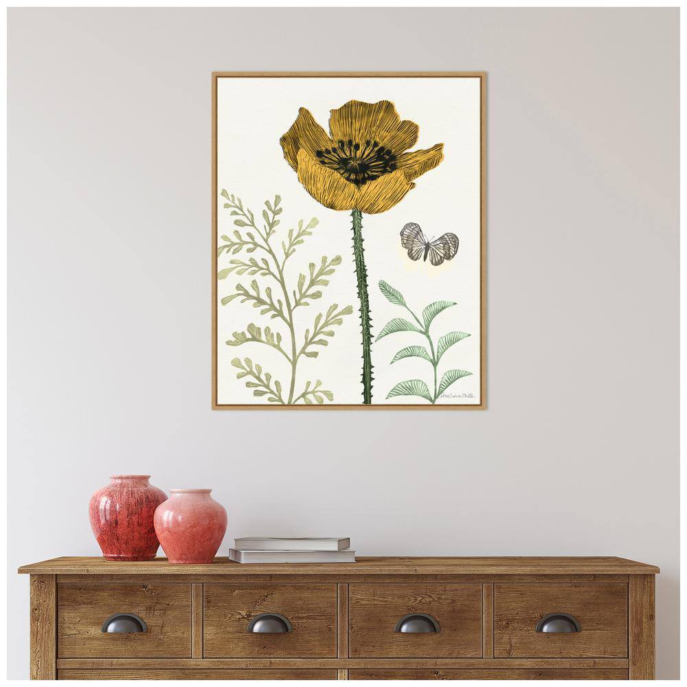Springtime II Warm Botanical Canvas Wall Art with Light Brown Frame
