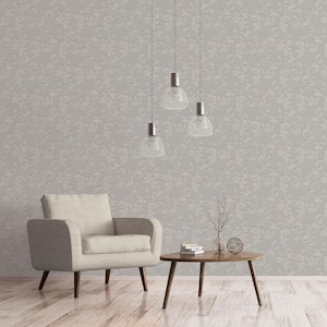 Emporium Collection Silver Acanthus Trail Embossed Metallic Ink Finish Paper Non-Pasted Non-Woven Wallpaper Roll