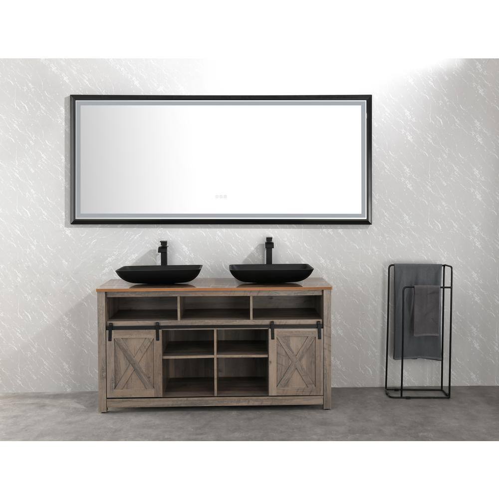 88 in. W x 38 in. H Large Rectangular Metal Framed Wall Bathroom Vanity ...