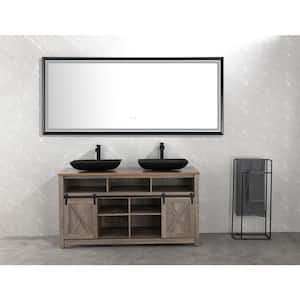 88 in. W x 38 in. H Large Rectangular Metal Framed Wall Bathroom Vanity Mirror in Black