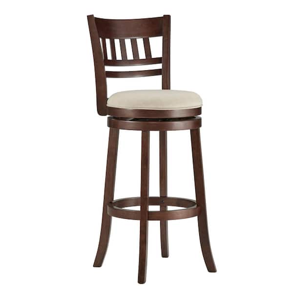 HomeSullivan 42.9 in. Beige Linen Lattice Back Swivel Bar Stool
